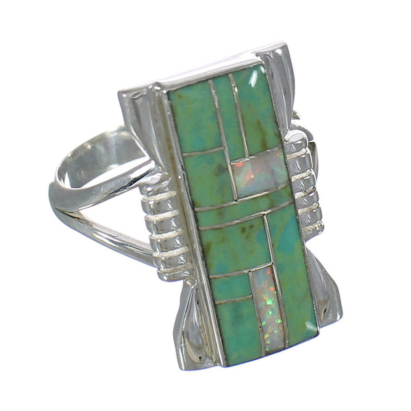 Southwest Silver Opal And Turquoise Ring Size 8-3/4 YX82767